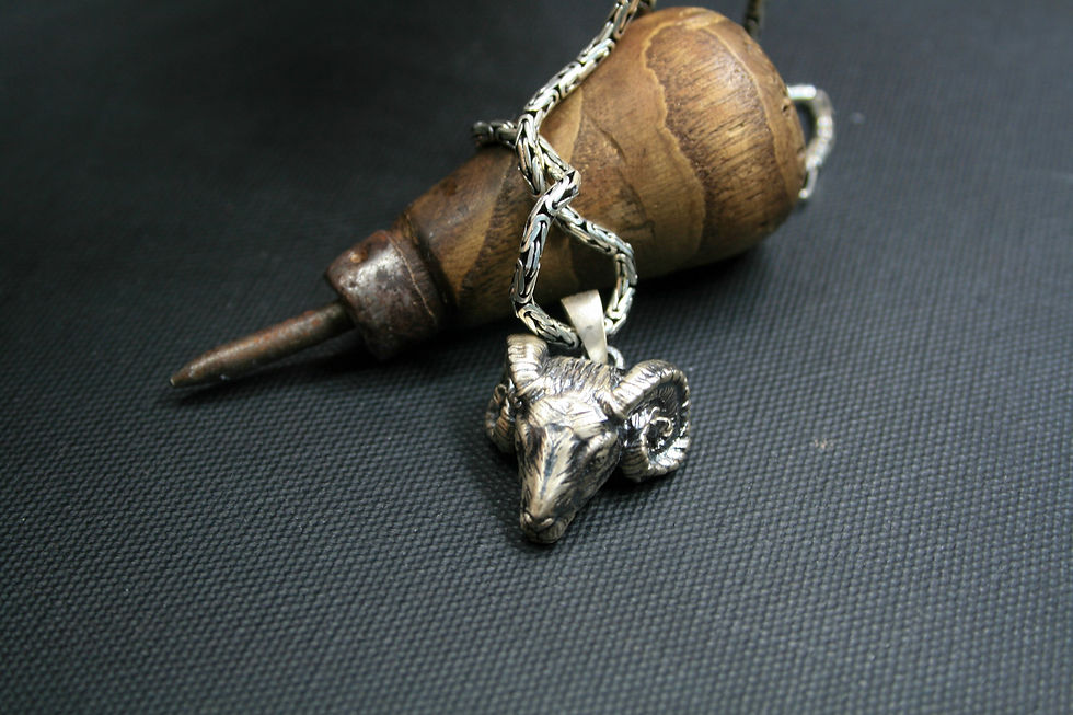 Thumbnail: Handmade Ram Head Pendant - 925 Sterling Silver Bighorn Sheep Necklace Charm