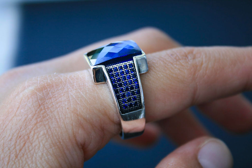 Thumbnail: 925 Sterling Silver Blue Zircon Ring – Handmade Men’s Vintage Style Ring – Deep