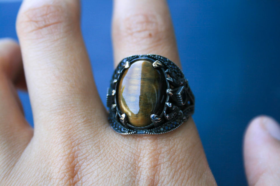 Thumbnail: 925 Sterling Silver Tiger Eye Ring – Handmade Unisex Statement Ring – Natural