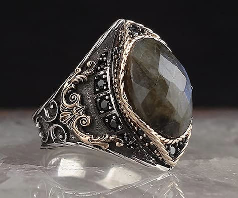 Silver 925k Mens Ring,Handmade Mens Ring,Natural Labradorite Stone,Jewelry Gift