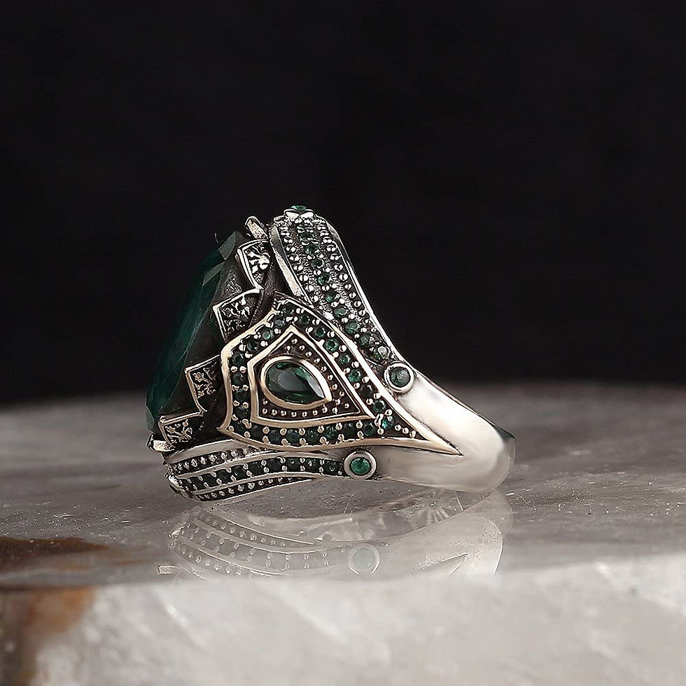 Thumbnail: Emerald Stone Ring,Silver 925k Mens Ring,Handmade Ring,Jewelry Gift For Him an