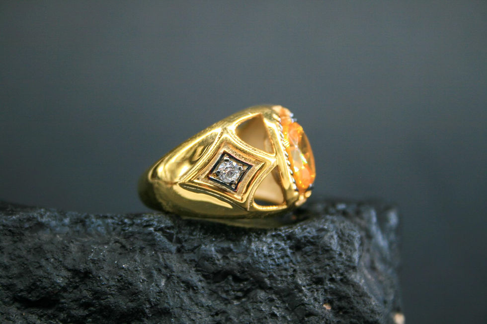Thumbnail: Exquisite Ring: 925 Sterling Silver with Gold Plating and Orange Zircon Stone