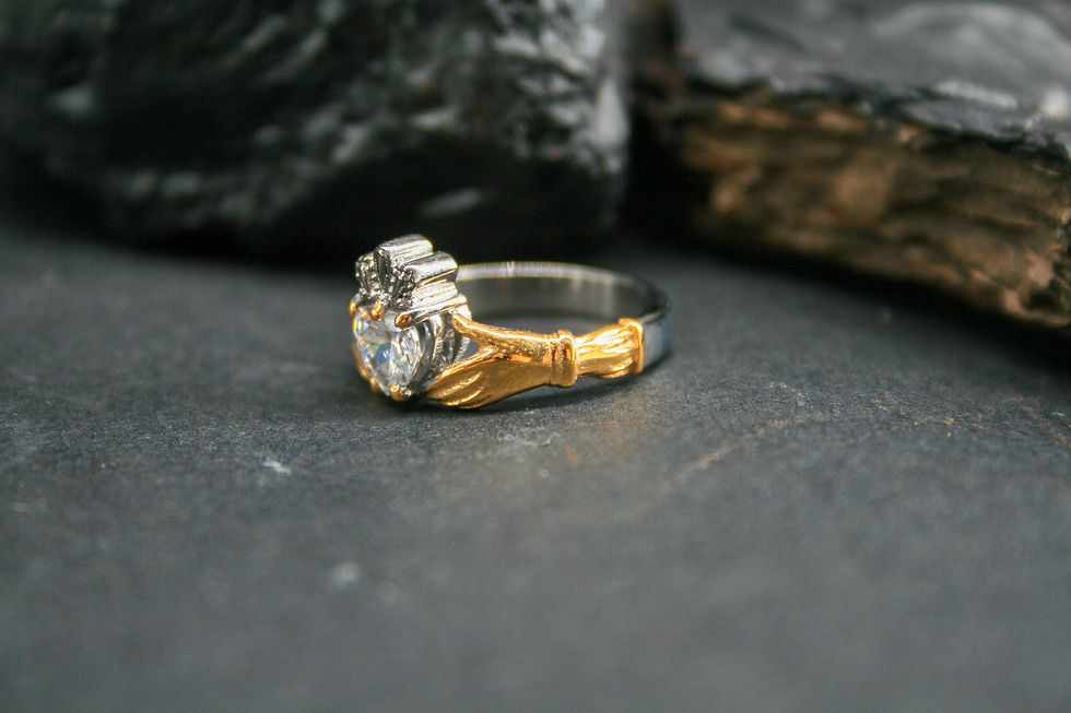 Thumbnail: Hand Heart Figurine Silver Ring with Gold Plating and White Zircon
