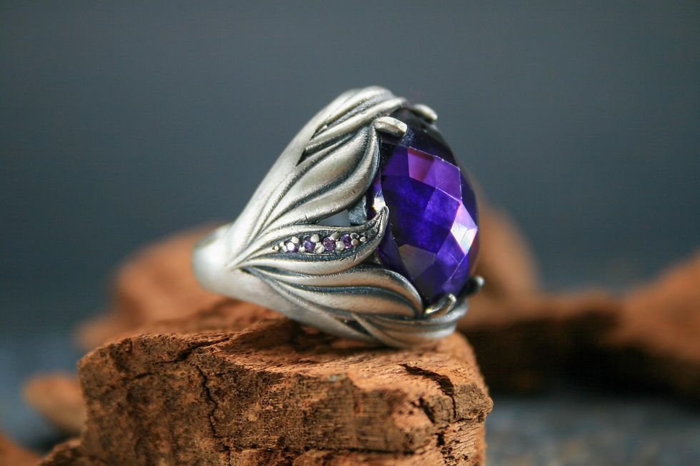 Thumbnail: Elven Elegance: 925 Sterling Silver Ring with Amethyst Gemstone By Roar