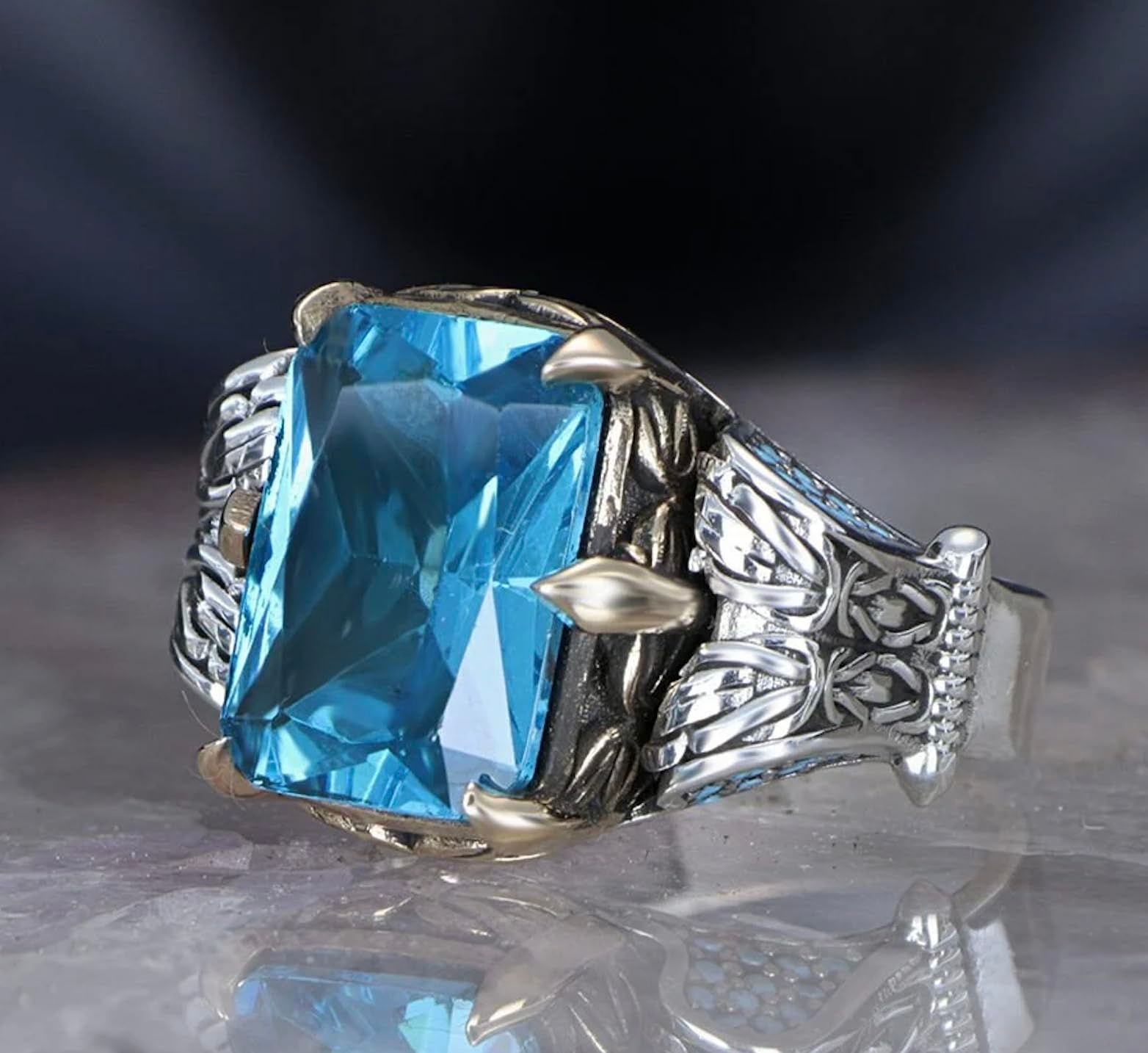 Natural Aquamarine Stone Silver Ring-Handmade Ring-Jewelry Gift For Him and