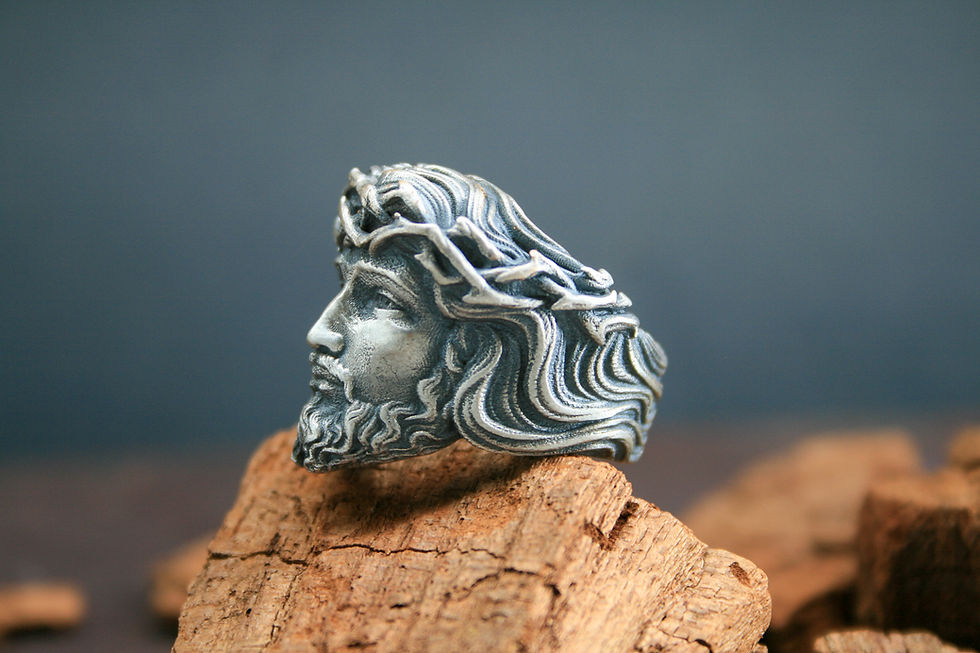 Thumbnail: Jesus Christ Crown of Thorns Handmade Sterling Silver Men Ring-Jesus Ring Men