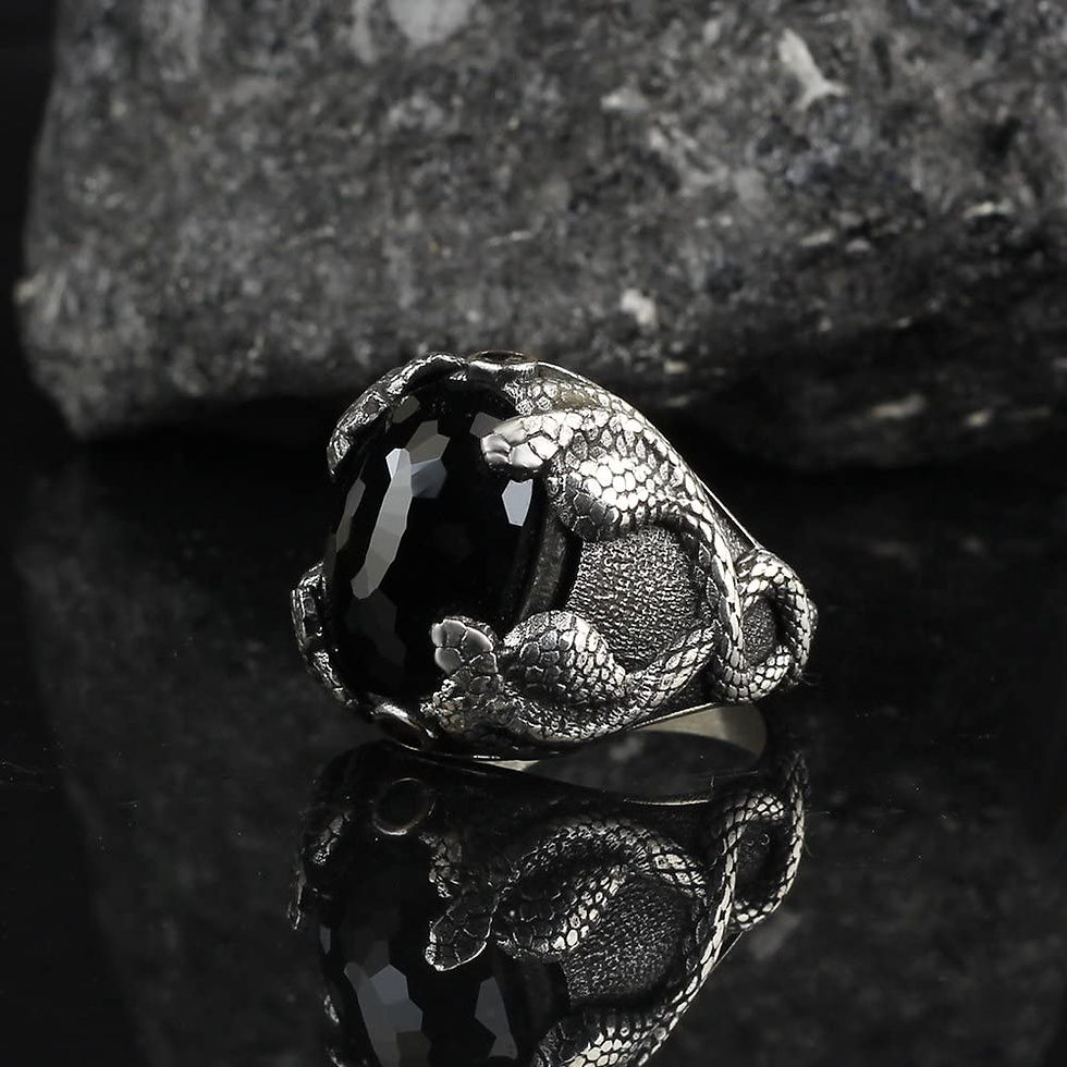 Thumbnail: Snake Model Mens Ring-Handmade Mens Ring-Onyx Stone Ring-Signet Ring