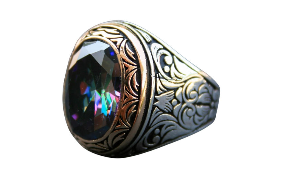 Thumbnail: Mystic Topaz Ring with Red Zircon Accents – 925 Sterling Silver Handmade