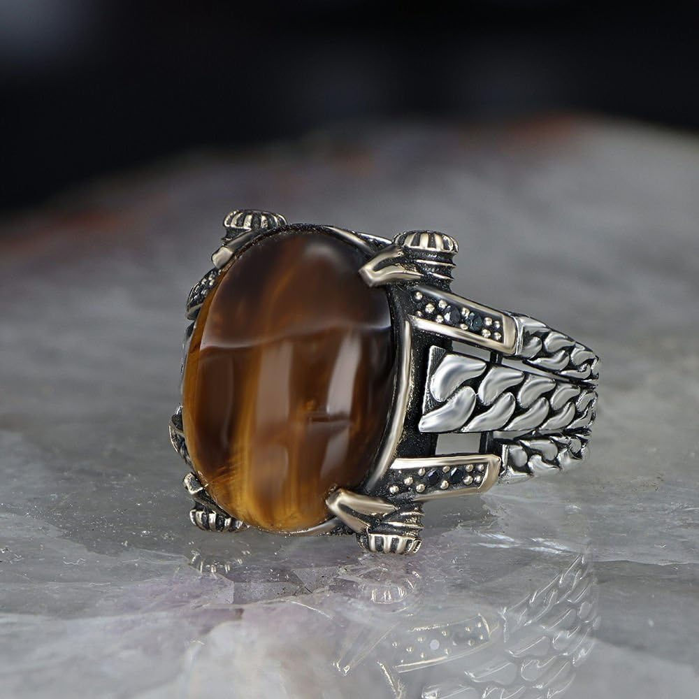 Sterling Silver Ring, Tiger Eye Stone, Handmade 925k Silver, Gift For Him and