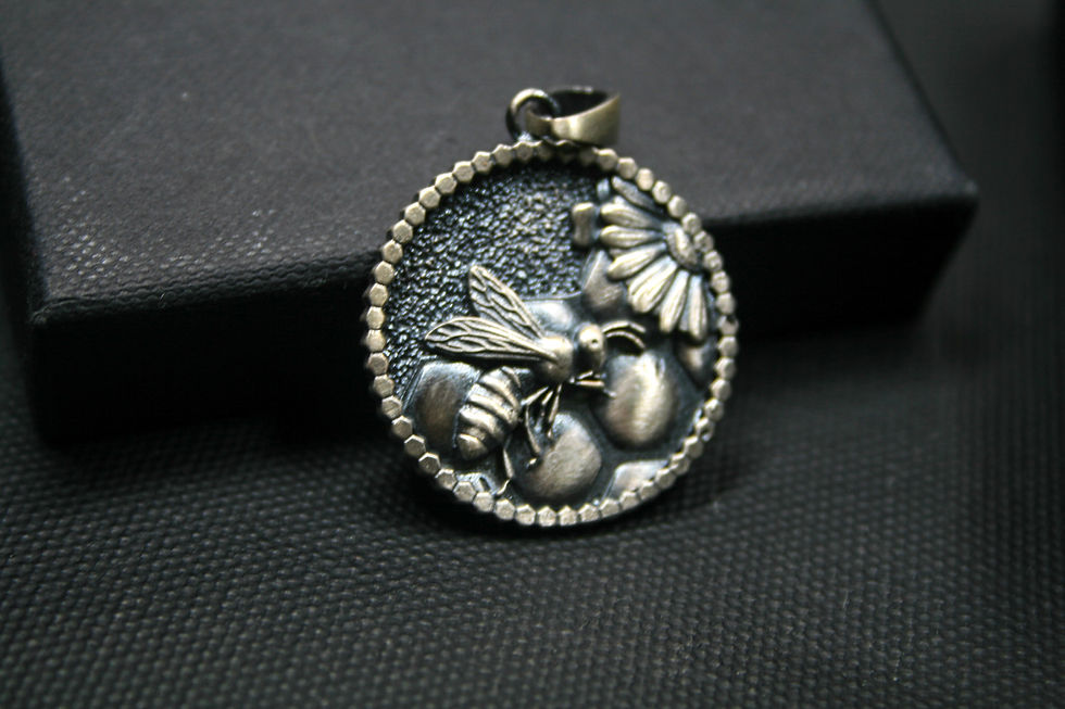 Thumbnail: Honey Bee and Honeycomb Medallion 925 Sterling Silver Pendant