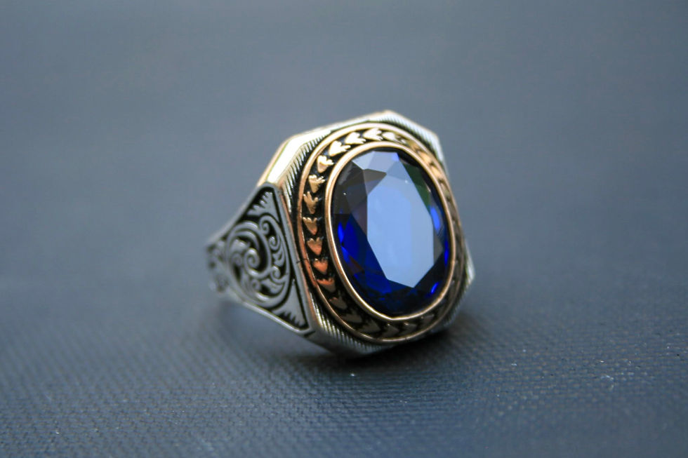 Thumbnail: 925 Sterling Silver Blue Zircon Ring – Handmade Men’s Vintage Style Ring – Deep