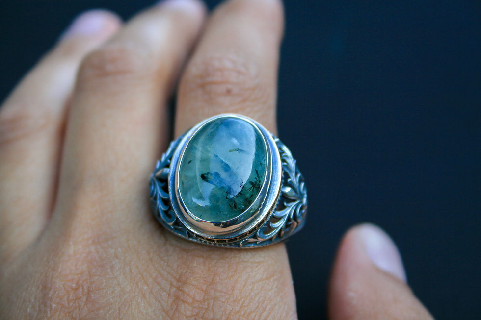 Thumbnail: Handmade Sterling Silver Prehnite Ring – Vintage Green Gemstone Jewelry Gift for