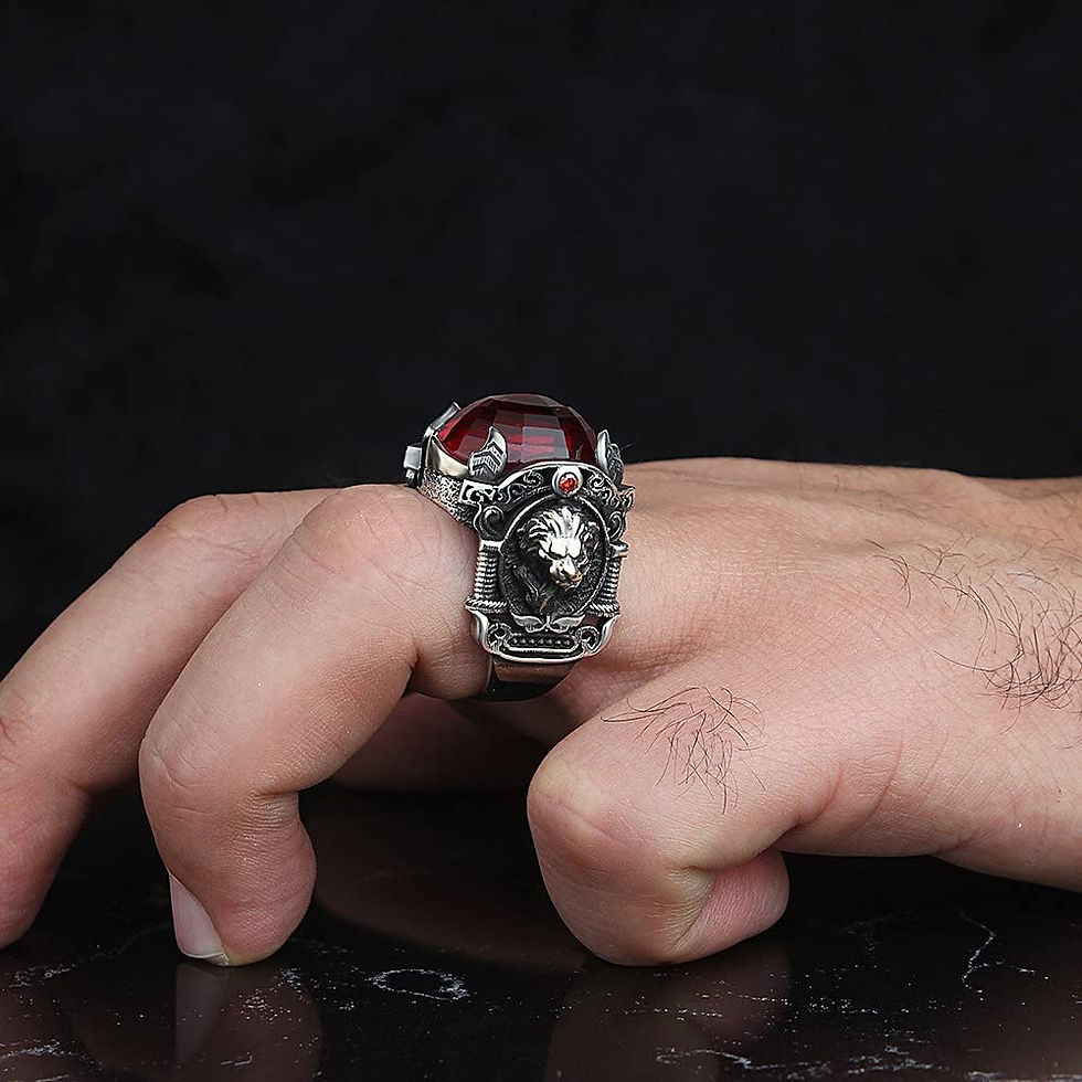 Thumbnail: Lion Model Ring-Zircon Ring-925k Unisex Silver Jewelry-Vintage Gemstone