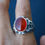 Thumbnail: 925 Sterling Silver Ring with Red Agate Stone – Handmade Natural Gem Design -
