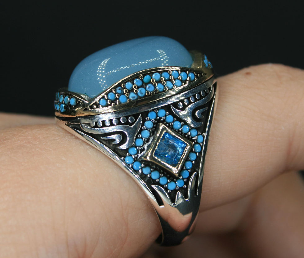 Thumbnail: 925 Sterling Silver Paraiba Gemstone Ring with Turquoise Accents – Handmade