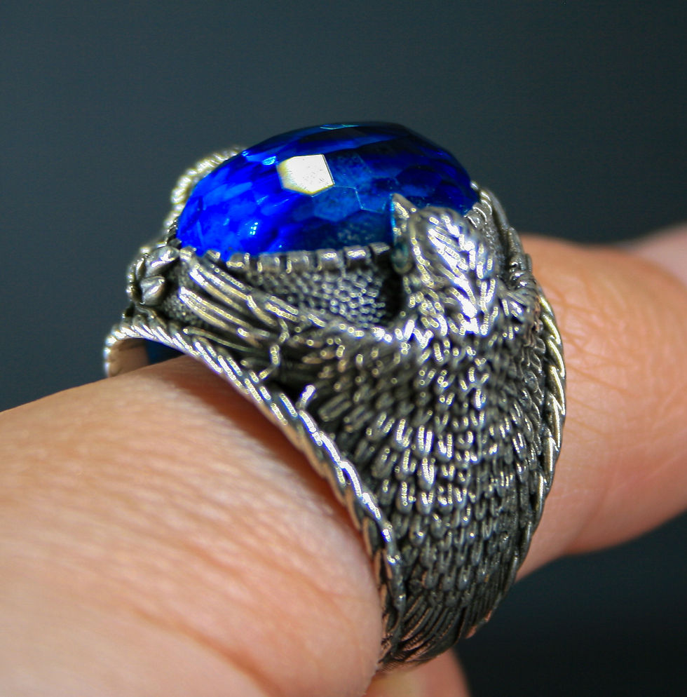Thumbnail: Eagle Design Blue Zircon Silver Ring – Unisex Sterling Silver Ring with Genuine