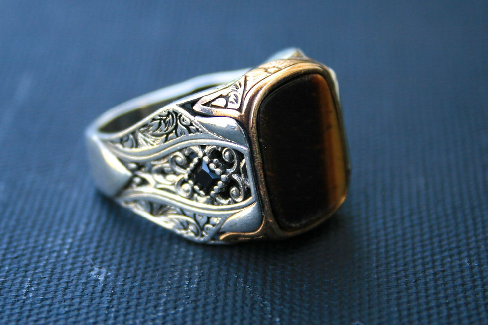 Thumbnail: 925 Sterling Silver Tiger Eye Ring – Handmade Unisex Statement Ring – Natural