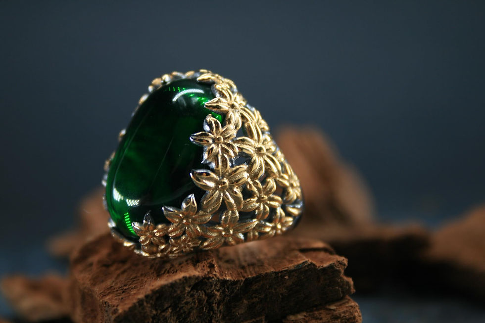 Thumbnail: Floral Elegance: Green Zircon Gemstone Gold-Plated 925 Sterling Silver Ring