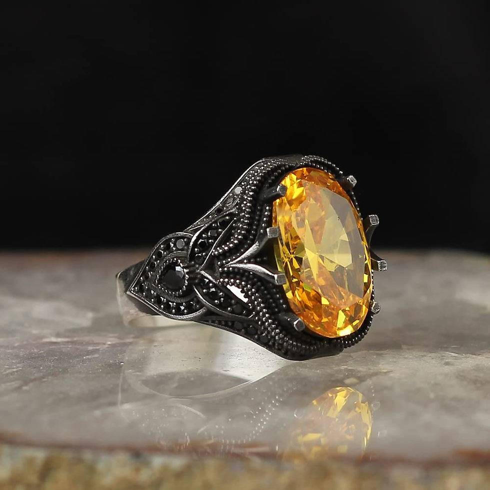 Thumbnail: Sterling Silver Ring-Citrine Stone-Handmade 925k Silver-Gift For Him and Her