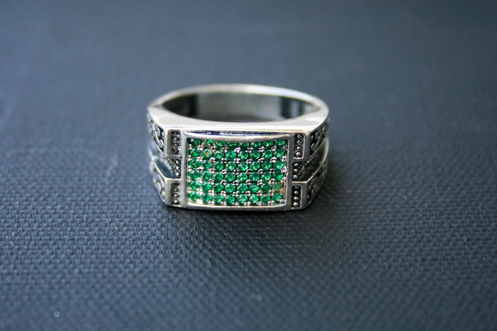 Thumbnail: 925 Sterling Silver Green Zircon Ring – Oxidized Vintage Style Handmade Men’s