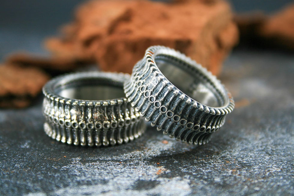 Thumbnail: Spine Pattern 925 Sterling Silver Gothic Ring