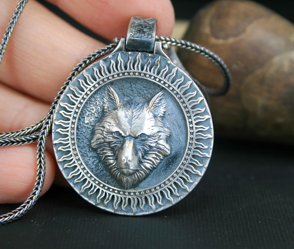 Thumbnail: Handmade Wolf Silver Pendant - Majestic Wolf Jewelry