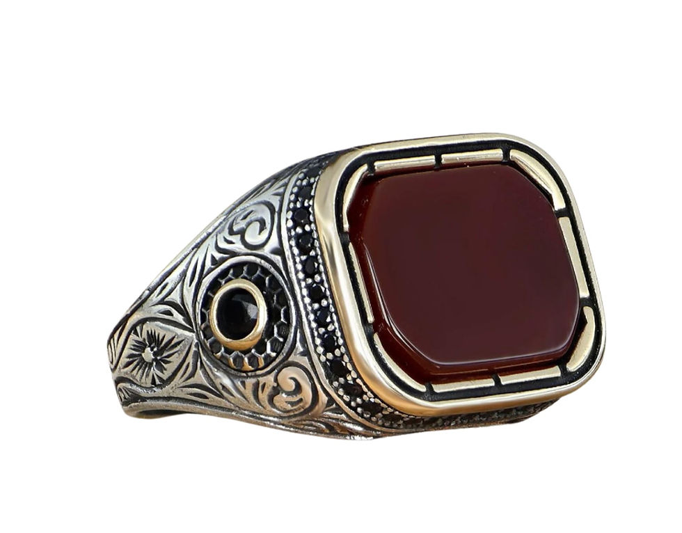 Thumbnail: 925k Silver Mens Ring-Handmade Mens Ring-Agate Stone Ring-Signet Ring