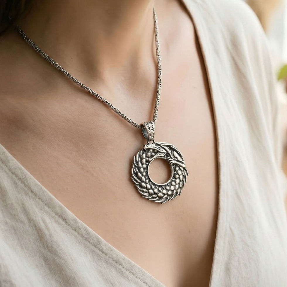 Thumbnail: Handmade Ouroboros Dragon Pendant - 925 Sterling Silver Infinite Dragon Charm
