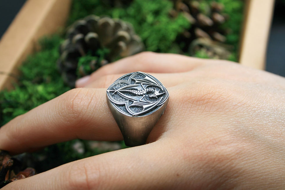 Thumbnail: Dragon Seal Elegance: 925 Sterling Silver Dragon Symbol Ring