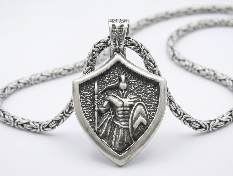 Thumbnail: Spartan Warrior Shield Pendant - 925 Sterling Silver Ancient Soldier Necklace