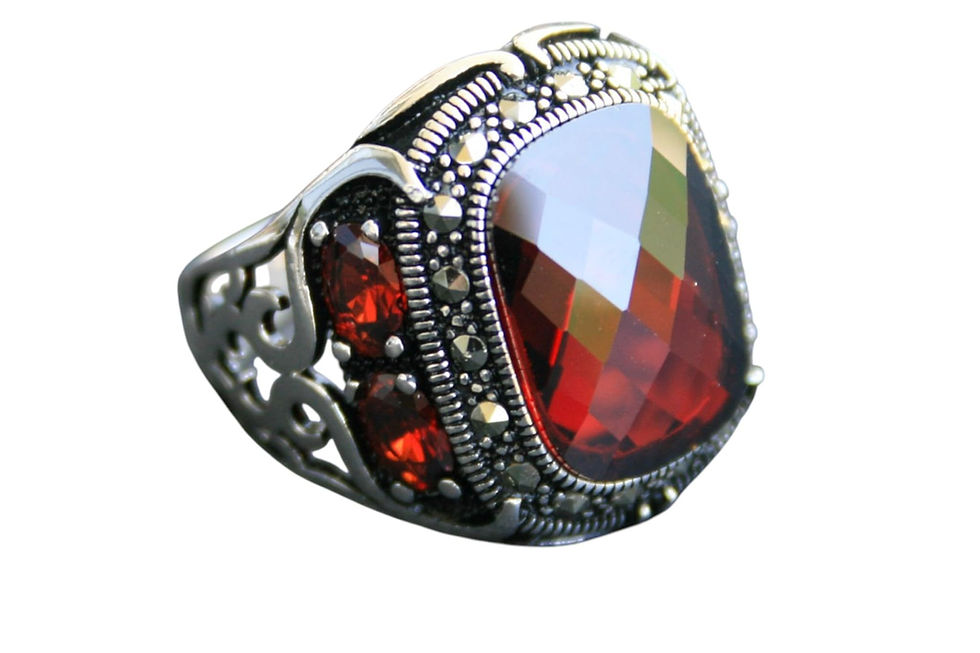 Thumbnail: 925 Sterling Silver Red Zircon Ring – Handmade Men’s Statement Ring – Bold and