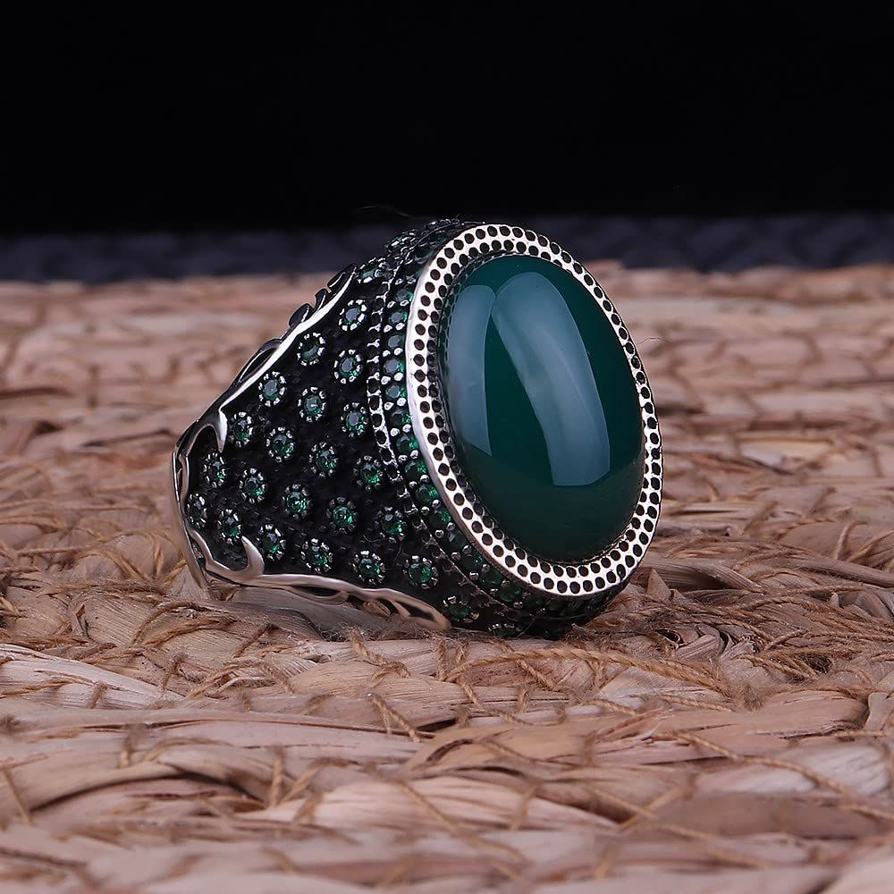925k Silver Mens Ring-Handmade Mens Ring-Agate Stone Ring-Signet Ring