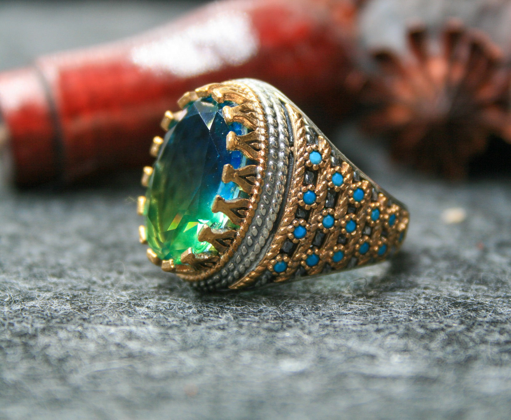 Blue and Green Tourmaline Stone  Ring-Natural Tourmaline Ring- Ring-Silver Ring 