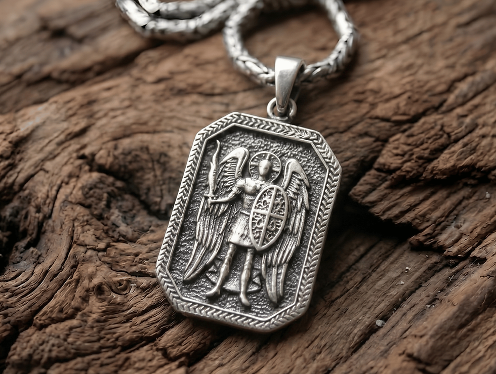 Thumbnail: Archangel Michael Pendant - 925 Sterling Silver Guardian Angel Necklace Charm