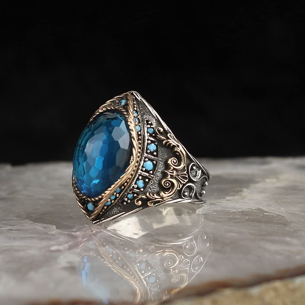 Thumbnail: Blue Zircon Ring-925k Unisex Silver Jewelry-Vintage Gemstone Ring-Gift for Him