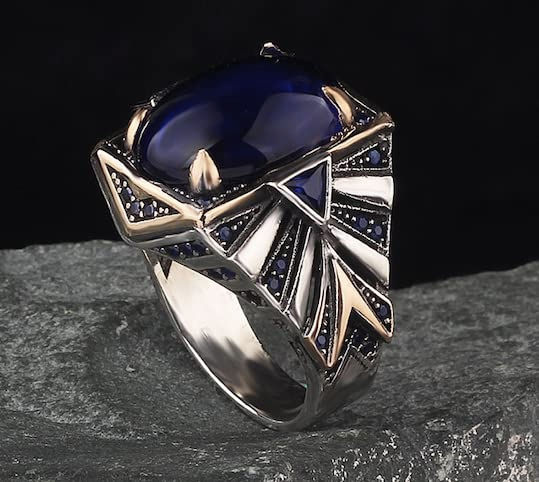 Blue Zircon Ring-925k Unisex Silver Jewelry-Vintage Gemstone Ring-Gift for Him