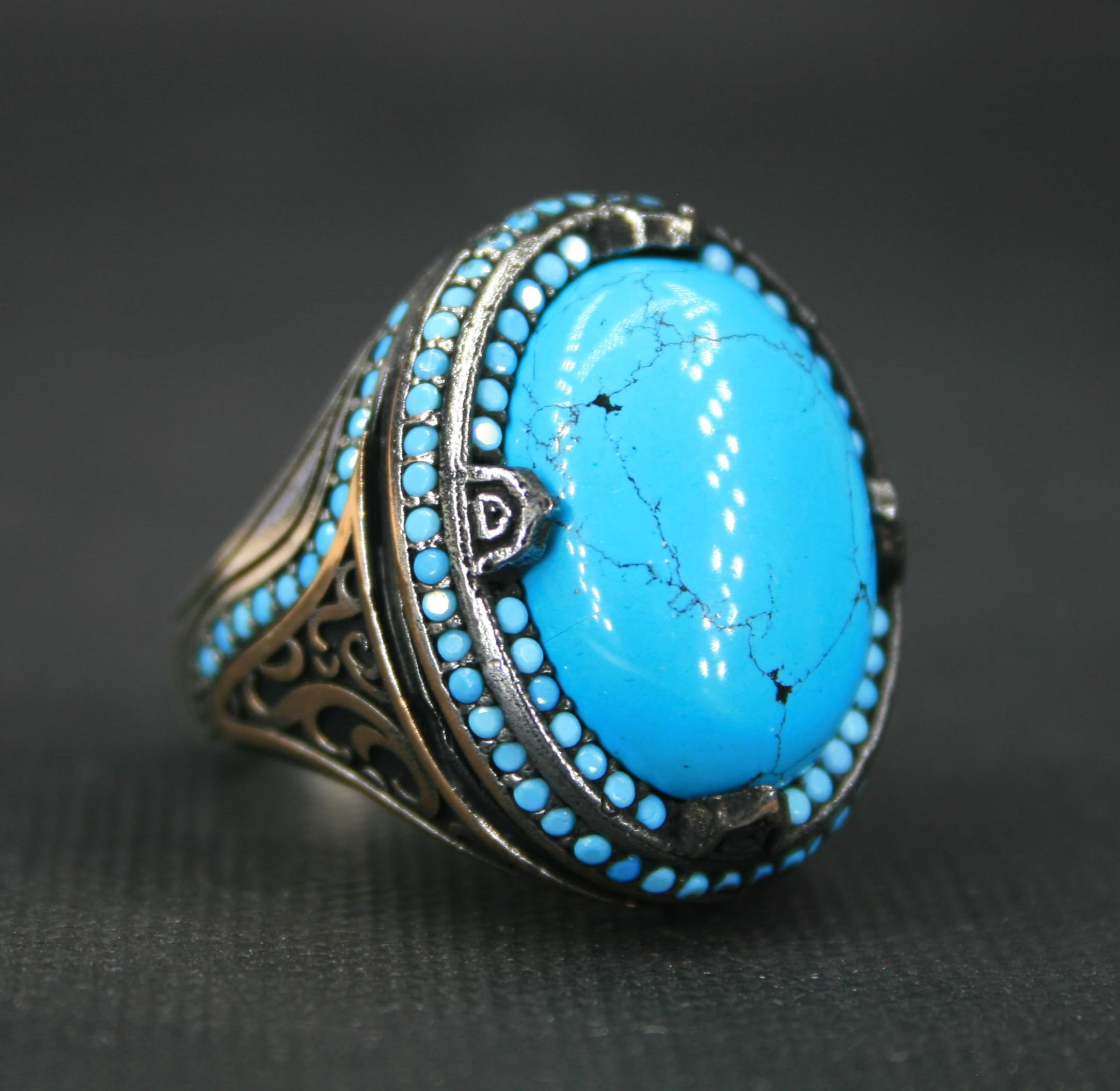 Turquoise Ring – 925 Sterling Silver Handmade Vintage Style Gemstone Jewelry –
