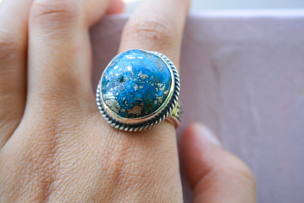 Thumbnail: Round Turquoise Sterling Silver Ring – Natural Unisex Gemstone Statement Ring