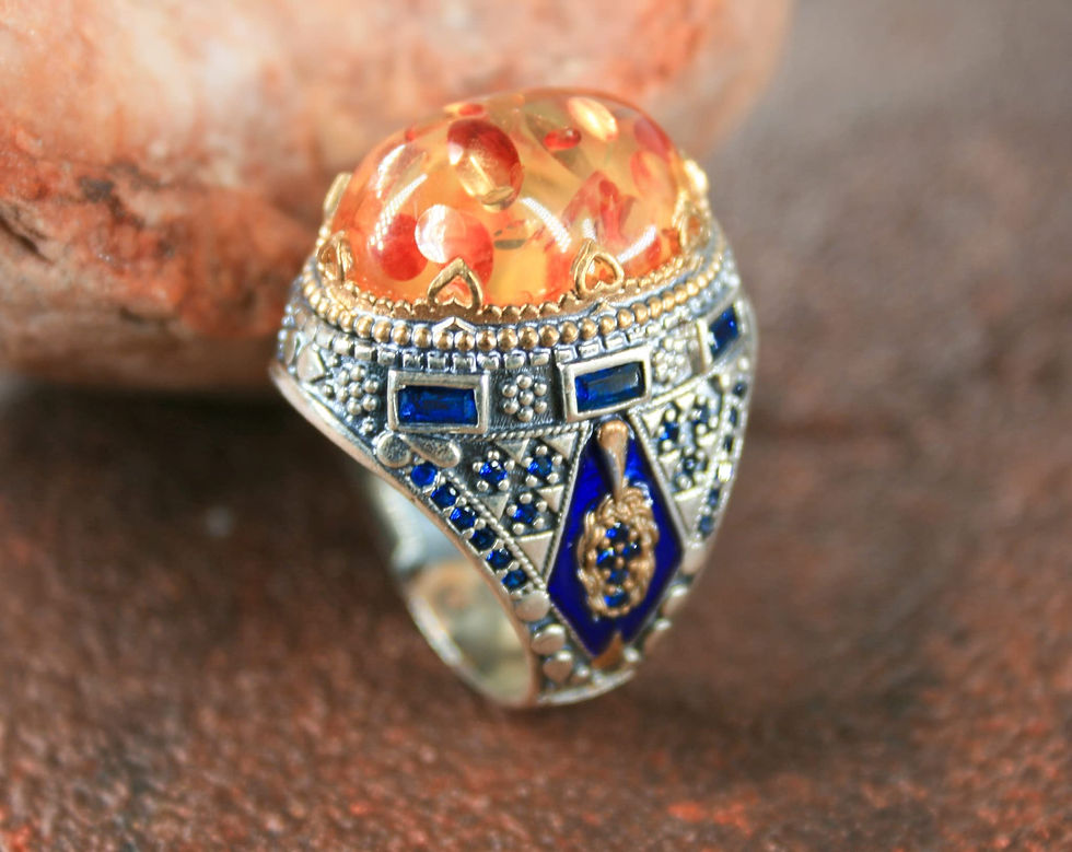 Thumbnail: Amber Stone Ring,Silver 925k Mens Ring,Handmade Ring,Jewelry Gift For Him an Her