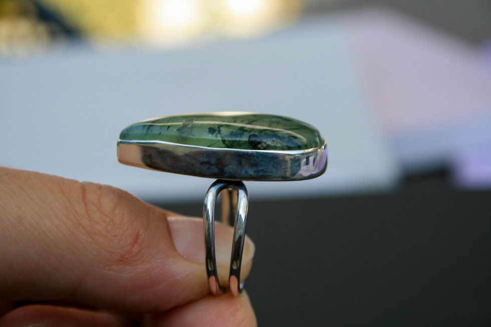 Thumbnail: Prehnite Ring for Women 925 Sterling Silver, Teardrop Gemstone Jewelry, Handmade