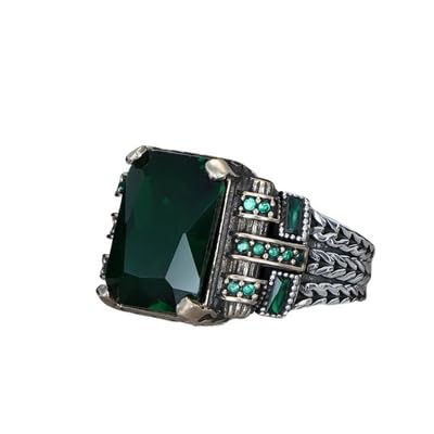 Thumbnail: 925k Silver Ring-Handmade Unisex Ring-Wicker Model-Green Zircon Stone-Jewelry