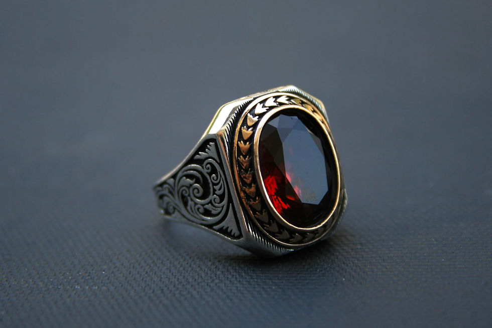 Thumbnail: 925 Sterling Silver Red Zircon Ring – Handmade Men’s Statement Ring – Bold and