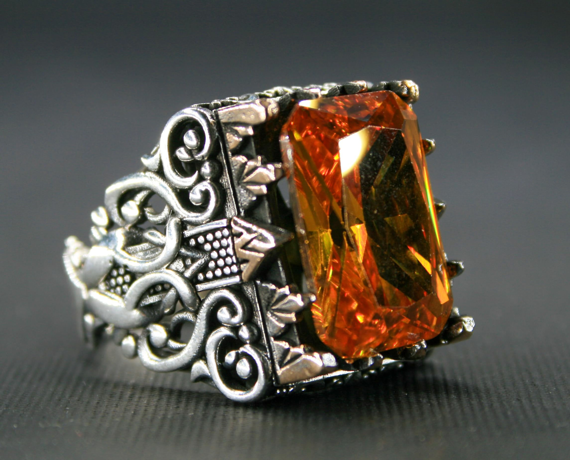 Zircon Ring-925k Unisex Silver Jewelry-Vintage Gemstone Ring-Gift for Him and