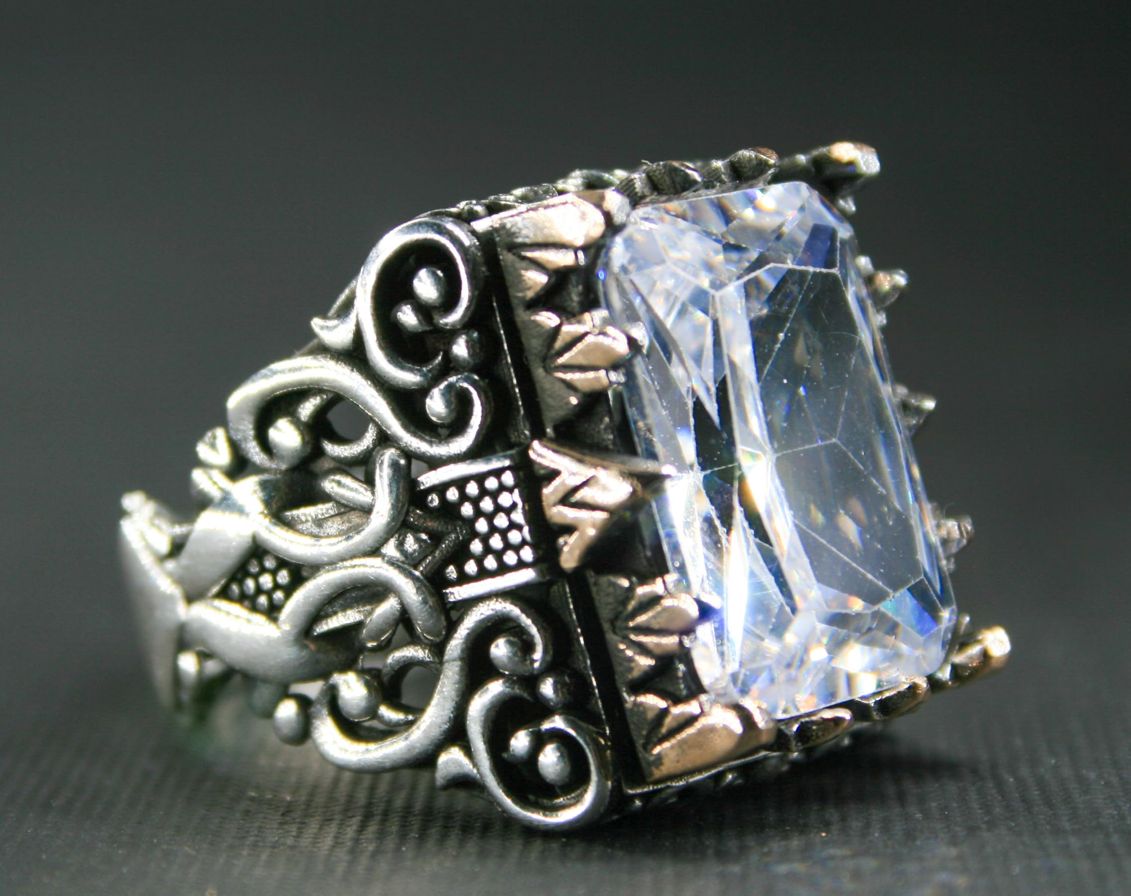 Zircon Ring-925k Unisex Silver Jewelry-Vintage Gemstone Ring-Gift for Him and
