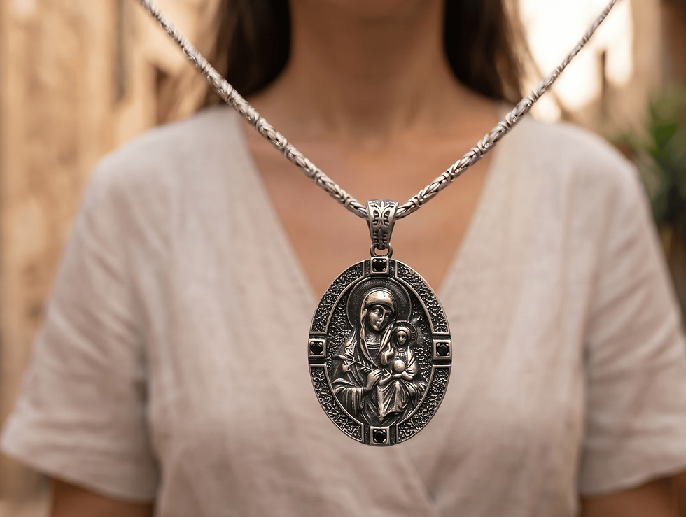 Thumbnail: Virgin Mary and Child 925 Sterling Silver Pendant