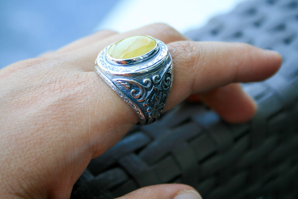 Thumbnail: Vintage Amber Ring for Men, Handmade 925 Silver Gift for Him, Bold Natural Gemst