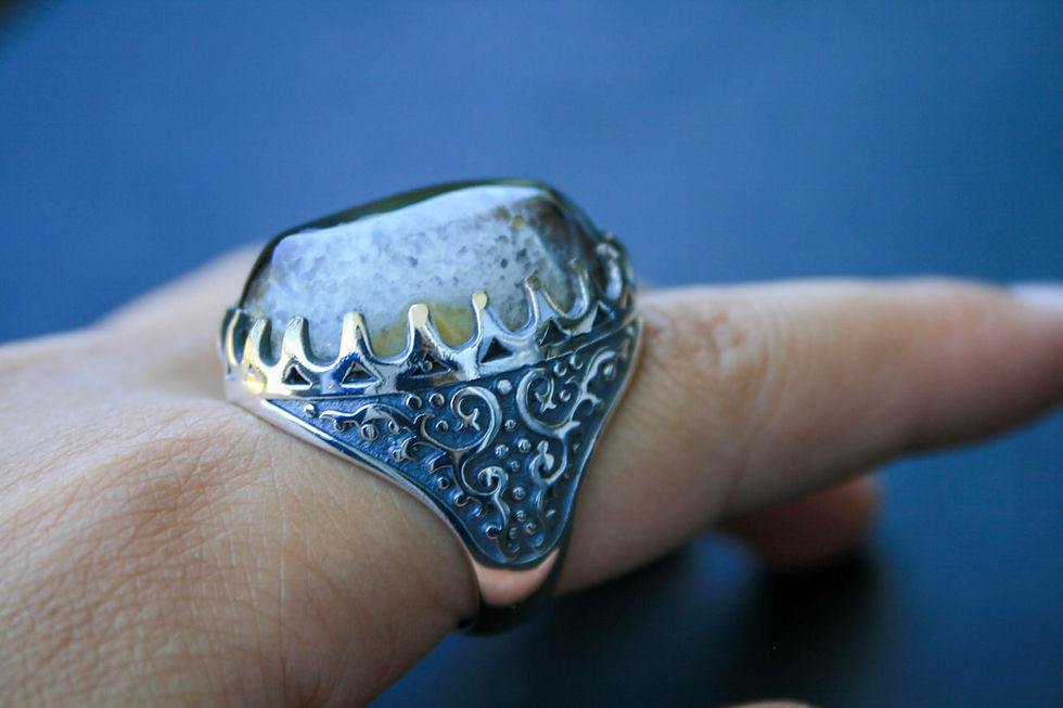 Thumbnail: 925 Sterling Silver Ring with Agate Stone – Handmade Natural Gem Design -