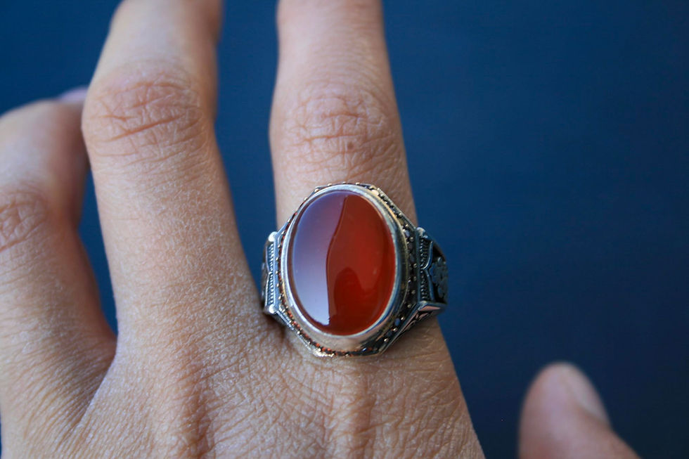 Thumbnail: 925 Sterling Silver Ring with Red Agate Stone – Handmade Natural Gem Design -