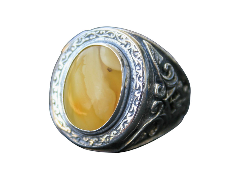 Thumbnail: Vintage Amber Ring for Men, Handmade 925 Silver Gift for Him, Bold Natural Gemst