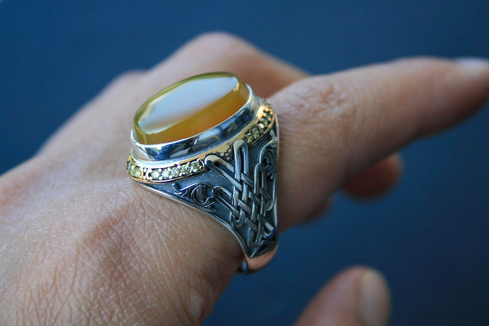 Thumbnail: Amber Ring 925 Sterling Silver, Vintage Unisex Gemstone Jewelry, Handmade